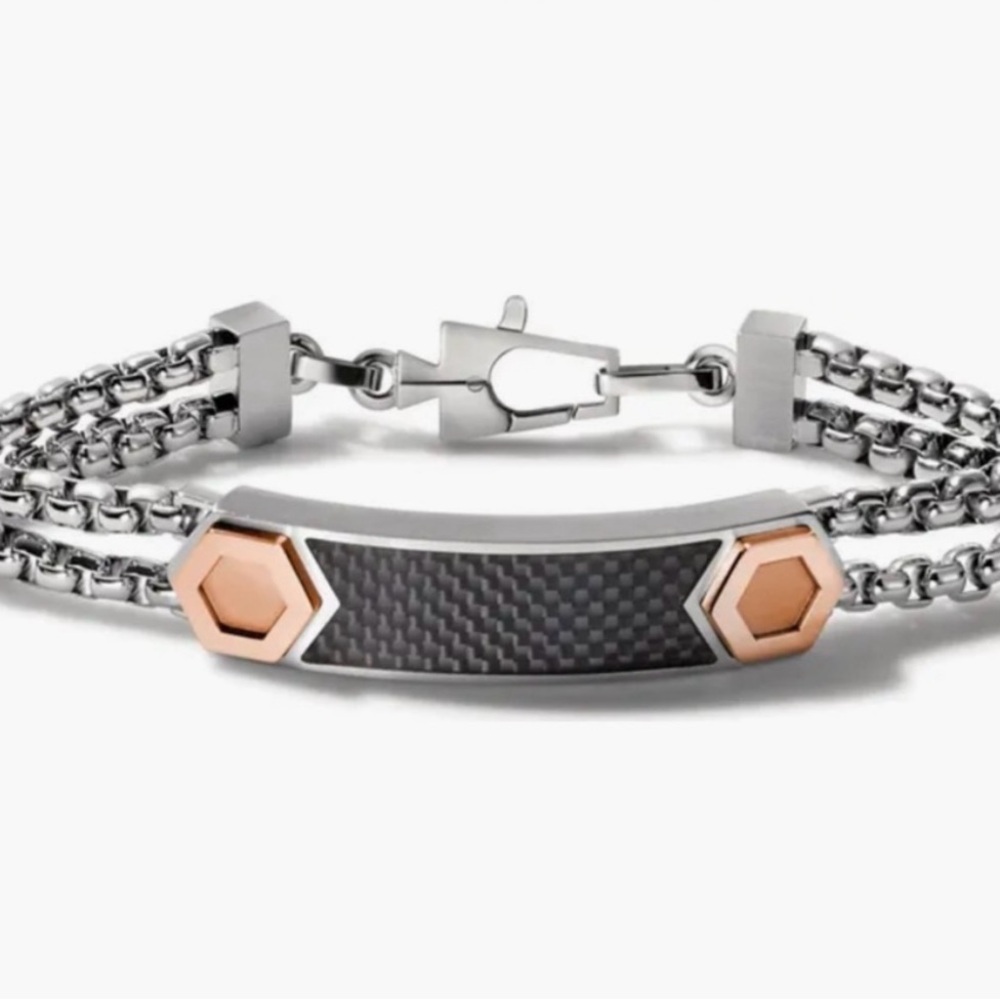 Bulova Latin Grammy Silver and Rose Gold Men's Bracelet